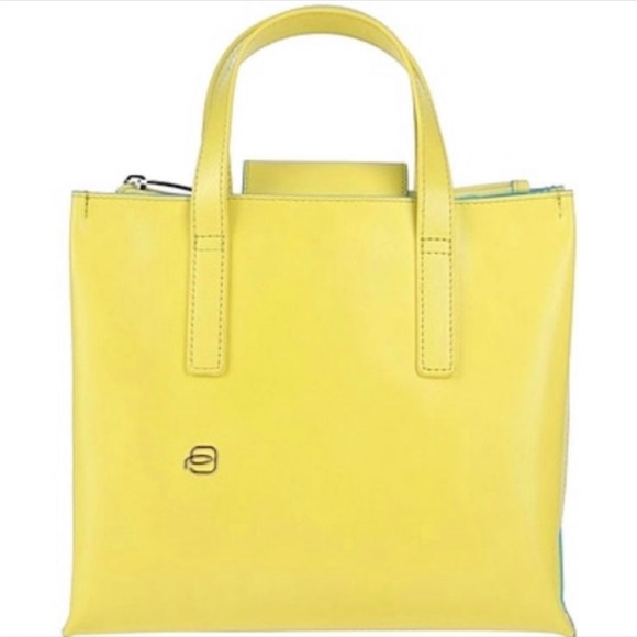 PIQUADRO” YELLOW SOFT ITALIAN LEATHER DESIGNER SATCHEL - Picture 4 of 12